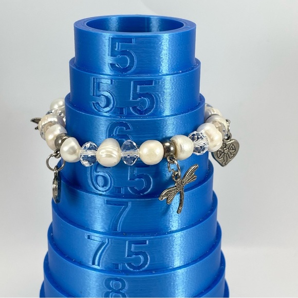 Unsigned Freshwater Pearl with Dragonfly and Cross Charm Stretch Bracelet - Picture 3 of 5